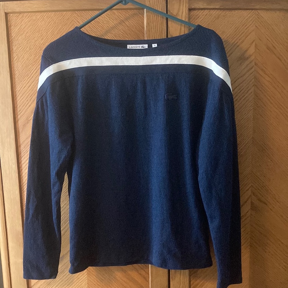 LACOSTE France Navy Blue Boat Neck Contrast Band Cotton Sweatshirt Size 38 (S)